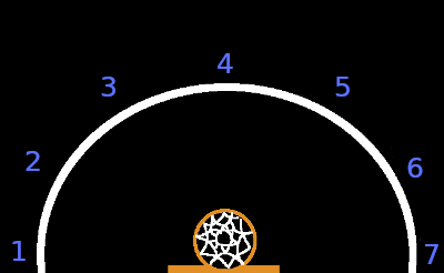 A variation of Around the World. 7 shooting positions, evenly spaced in a semi-circle around the hoop.