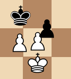 Picture of two kings and some pawns crowded together in the center of a chess board.