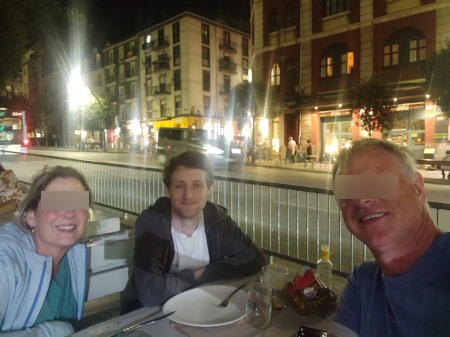 Me and Johann and Joepke taking a selfie, smiling. Johann and Joepke's eyes are blurred.