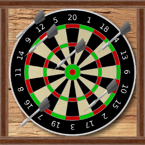 Some darts scattered 'randomly' across a dartboard. The dartboard fits neatly within a square wooden frame.