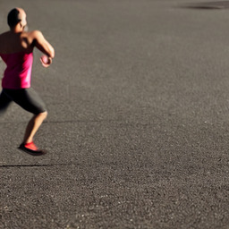 A runner on tarmac, who doesn't appear to be defecating.