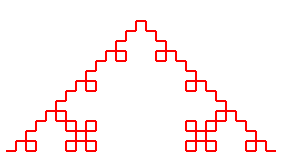 A red koch curve on a white background. Basically a loopy piece of spaghetti that's vertically symmetric.