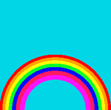 A simple rainbow with a blue background.