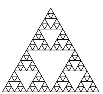 A black sierspinski triangle (contains other triangles recursively nested inside it).